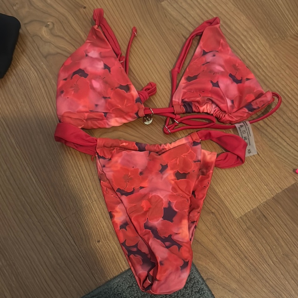 Red Floral Bikini Set